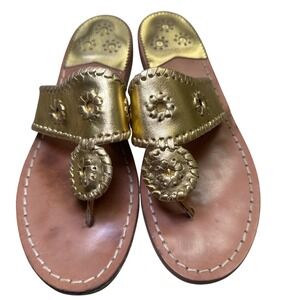 Jack Rogers metallic leather flat sandal size 8 gold signature thong 111231JK01